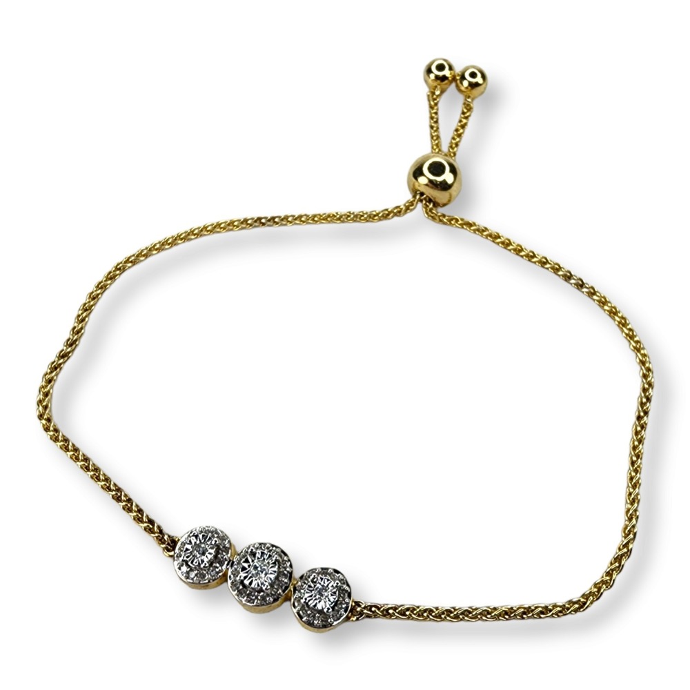 Vintage Sterling Silver Gold Vermeil‎ Diamond Rope Chain Lariat Style Bracelet